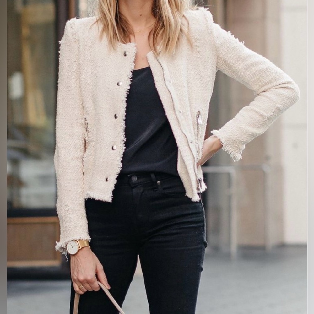 IRO Paris Agnettaspe Tweed Jacket Beige Gold Metallic Frayed Size 40 (US 8)